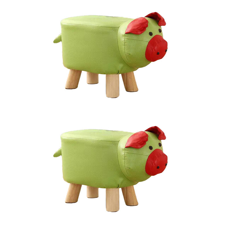 Contemporary Pouf Ottoman Cotton Upholstered Animal Shape Ottoman with Chair Legs Pig Green 2 Piece Set Clearhalo 'furn' 'furn_ottomans_poufs' 'Furniture' 'Living Room Furniture' 'Ottomans & Poufs' 'ottomans_poufs' 6619657