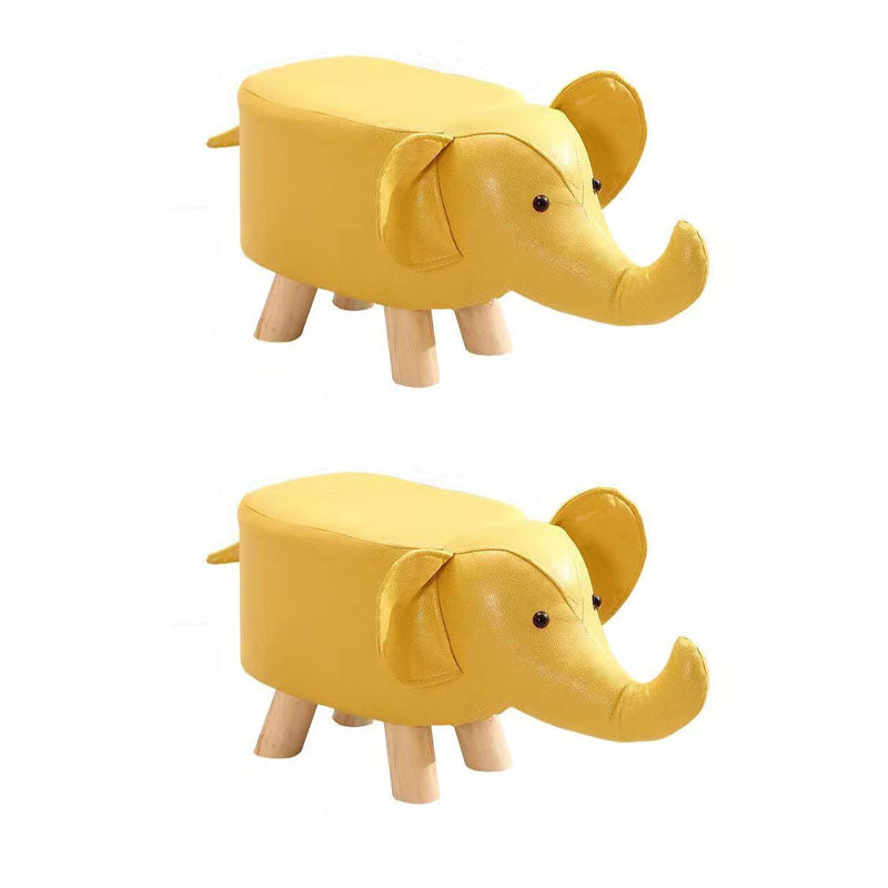 Contemporary Pouf Ottoman Cotton Upholstered Animal Shape Ottoman with Chair Legs Elephant Yellow 2 Piece Set Clearhalo 'furn' 'furn_ottomans_poufs' 'Furniture' 'Living Room Furniture' 'Ottomans & Poufs' 'ottomans_poufs' 6619671