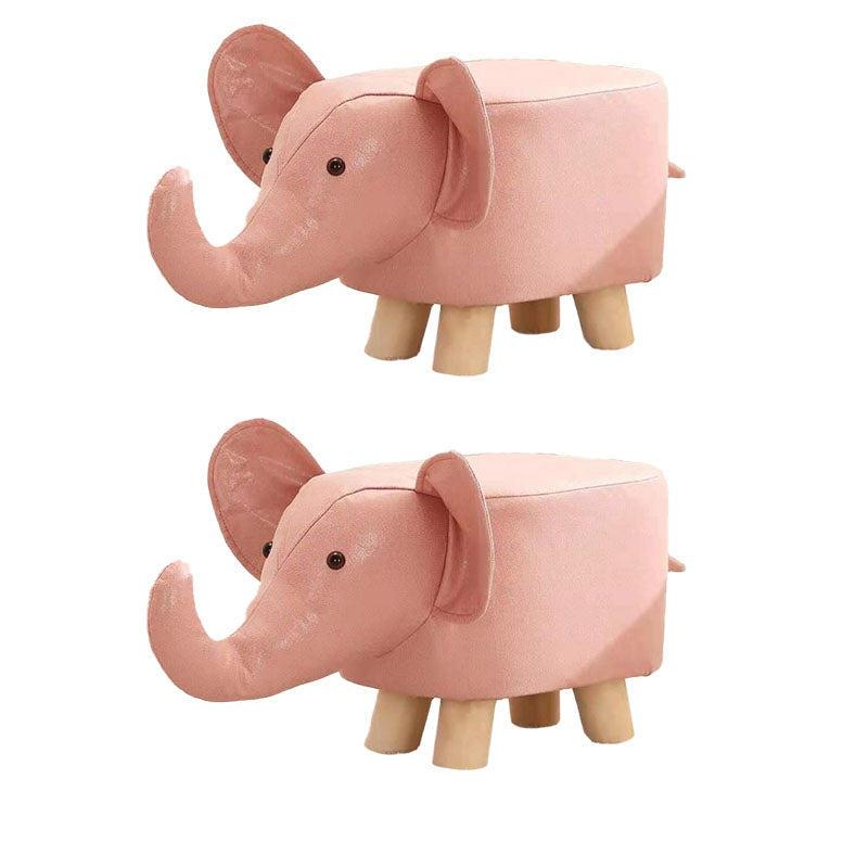 Contemporary Pouf Ottoman Cotton Upholstered Animal Shape Ottoman with Chair Legs Elephant Pink 2 Piece Set Clearhalo 'furn' 'furn_ottomans_poufs' 'Furniture' 'Living Room Furniture' 'Ottomans & Poufs' 'ottomans_poufs' 6619673