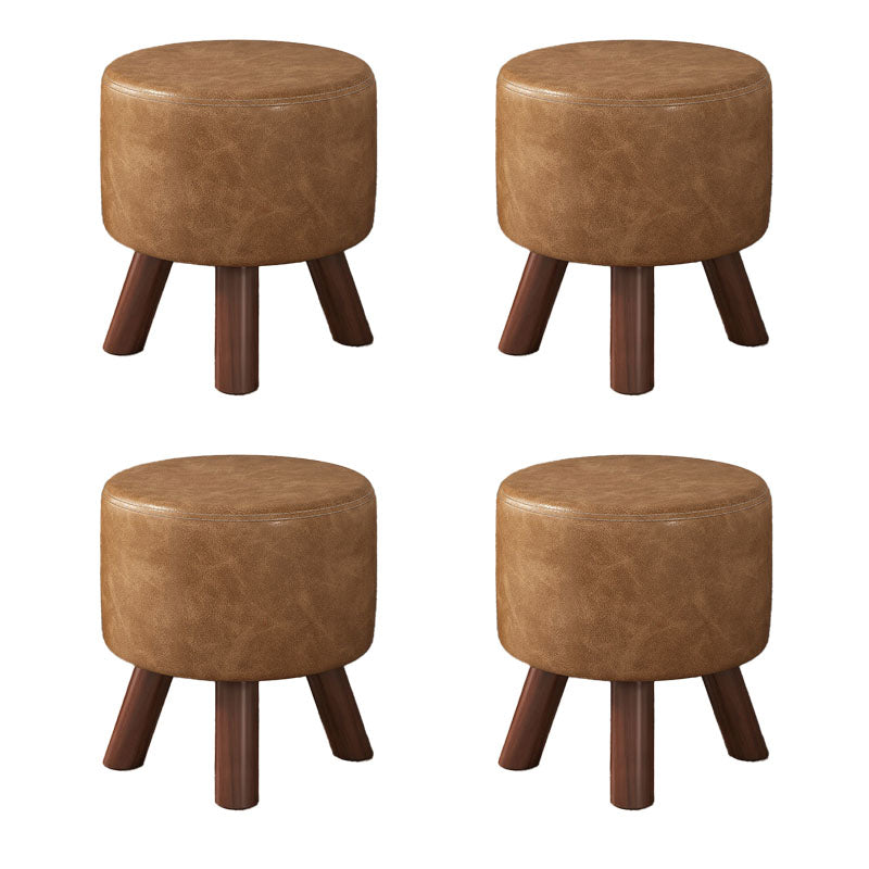 Faux Leather Standard Square / Round Pure Color Standard for Drawing Room Brown Round 4 Piece Set Clearhalo 'furn' 'furn_ottomans_poufs' 'Furniture' 'Living Room Furniture' 'Ottomans & Poufs' 'ottomans_poufs' 6619700