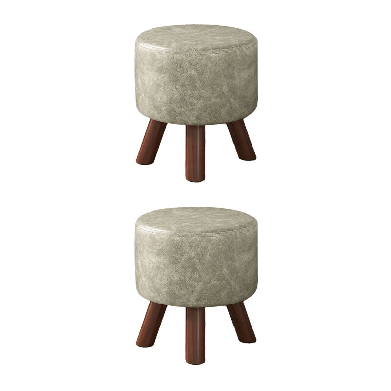Faux Leather Standard Square / Round Pure Color Standard for Drawing Room Grey Round 2 Piece Set Clearhalo 'furn' 'furn_ottomans_poufs' 'Furniture' 'Living Room Furniture' 'Ottomans & Poufs' 'ottomans_poufs' 6619703