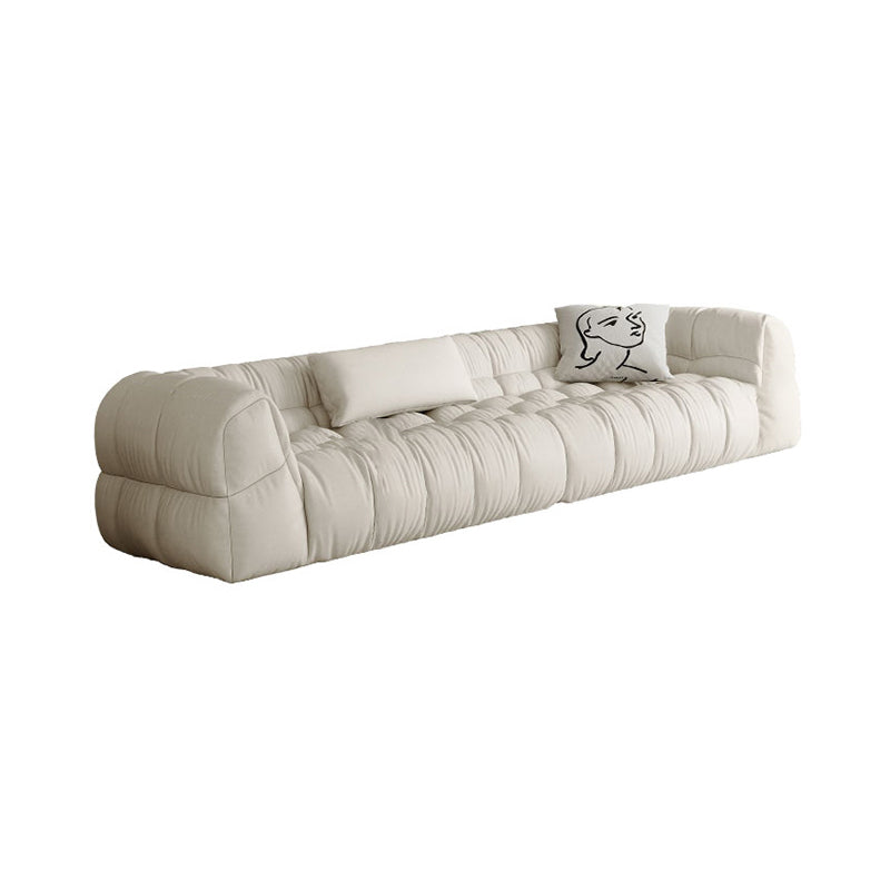 Contemporary White Button-tufted Sofa Tuxedo Arm Living Room Settee