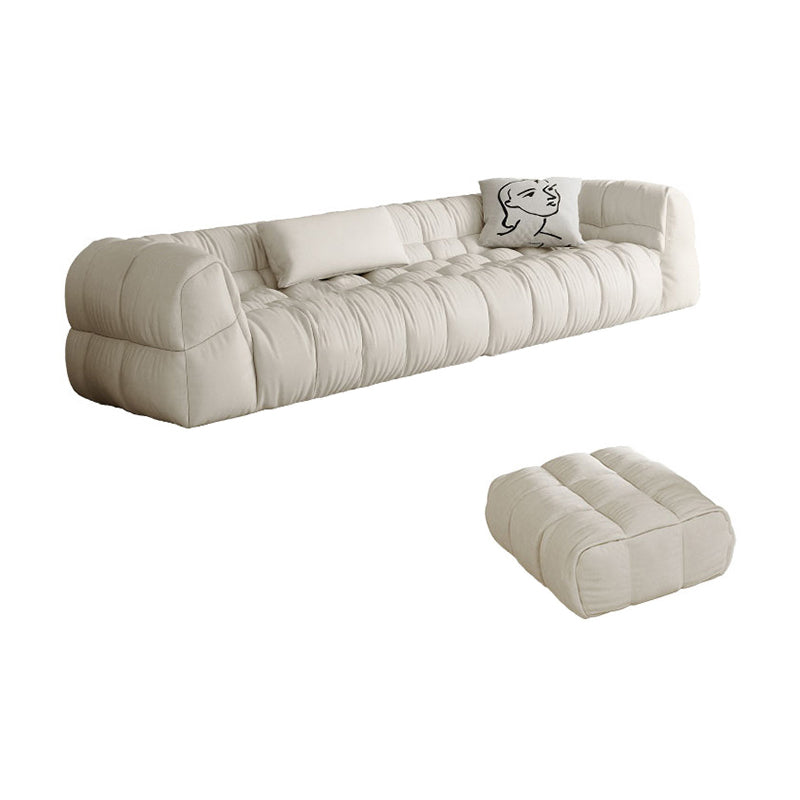 Contemporary White Button-tufted Sofa Tuxedo Arm Living Room Settee Flannel Clearhalo 'furn' 'furn_sofas' 'Furniture' 'Living Room Furniture' 'Sofa' 'sofas' 6619797