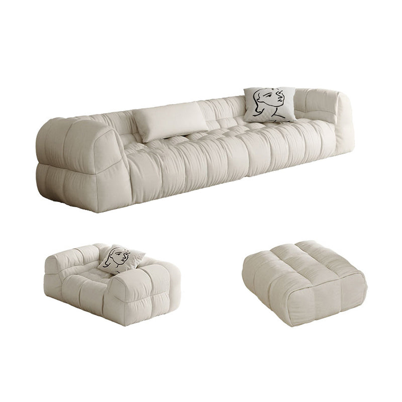 Contemporary White Button-tufted Sofa Tuxedo Arm Living Room Settee