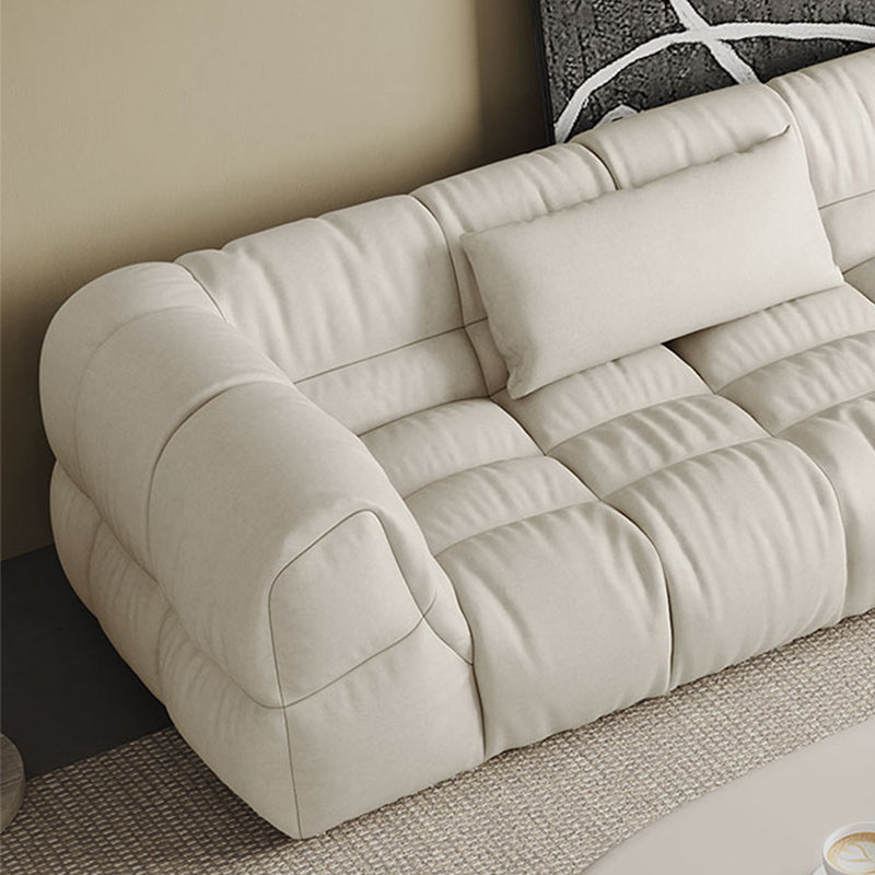 Contemporary White Button-tufted Sofa Tuxedo Arm Living Room Settee