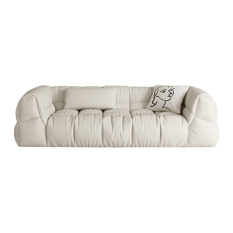 Contemporary White Button-tufted Sofa Tuxedo Arm Living Room Settee