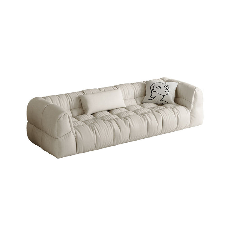 Contemporary White Button-tufted Sofa Tuxedo Arm Living Room Settee Flannel Clearhalo 'furn' 'furn_sofas' 'Furniture' 'Living Room Furniture' 'Sofa' 'sofas' 6619807