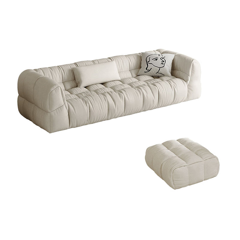 Contemporary White Button-tufted Sofa Tuxedo Arm Living Room Settee Flannel Clearhalo 'furn' 'furn_sofas' 'Furniture' 'Living Room Furniture' 'Sofa' 'sofas' 6619808