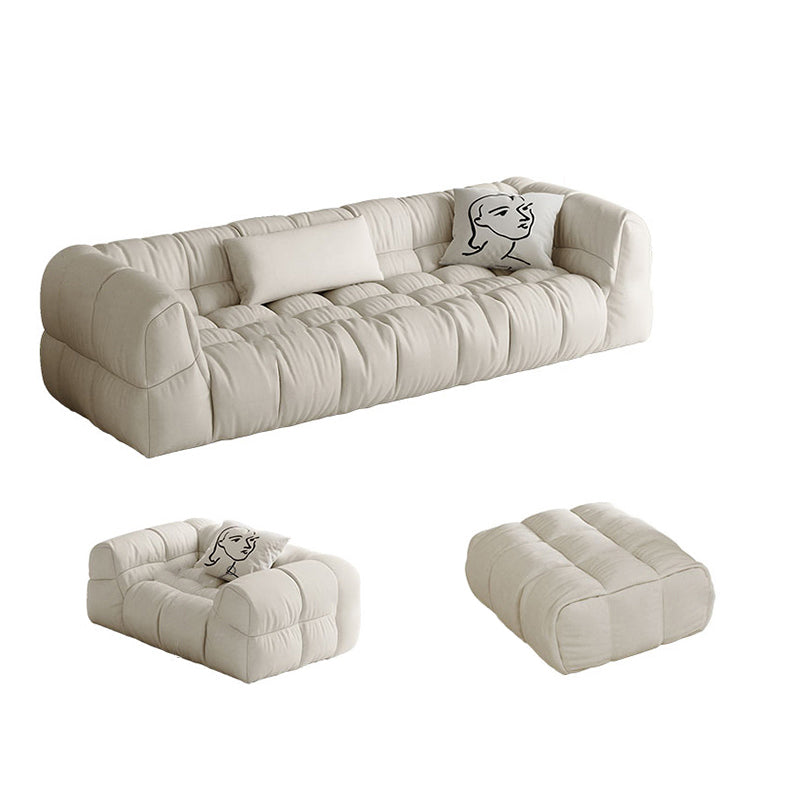 Contemporary White Button-tufted Sofa Tuxedo Arm Living Room Settee