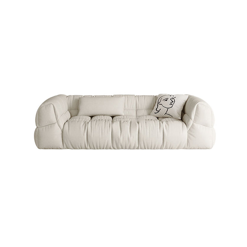 Contemporary White Button-tufted Sofa Tuxedo Arm Living Room Settee 3-Seater Sofa 83"L x 38"W x 27"H Flannel Clearhalo 'furn' 'furn_sofas' 'Furniture' 'Living Room Furniture' 'Sofa' 'sofas' 6619810