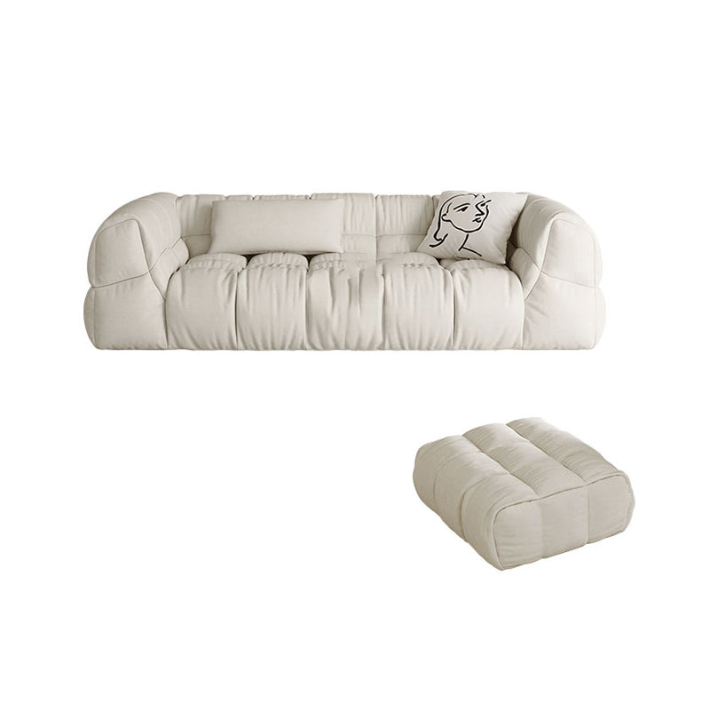 Contemporary White Button-tufted Sofa Tuxedo Arm Living Room Settee 3-Seater Sofa with Ottoman 83"L x 38"W x 27"H Flannel Clearhalo 'furn' 'furn_sofas' 'Furniture' 'Living Room Furniture' 'Sofa' 'sofas' 6619811