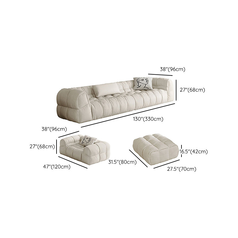 Contemporary White Button-tufted Sofa Tuxedo Arm Living Room Settee