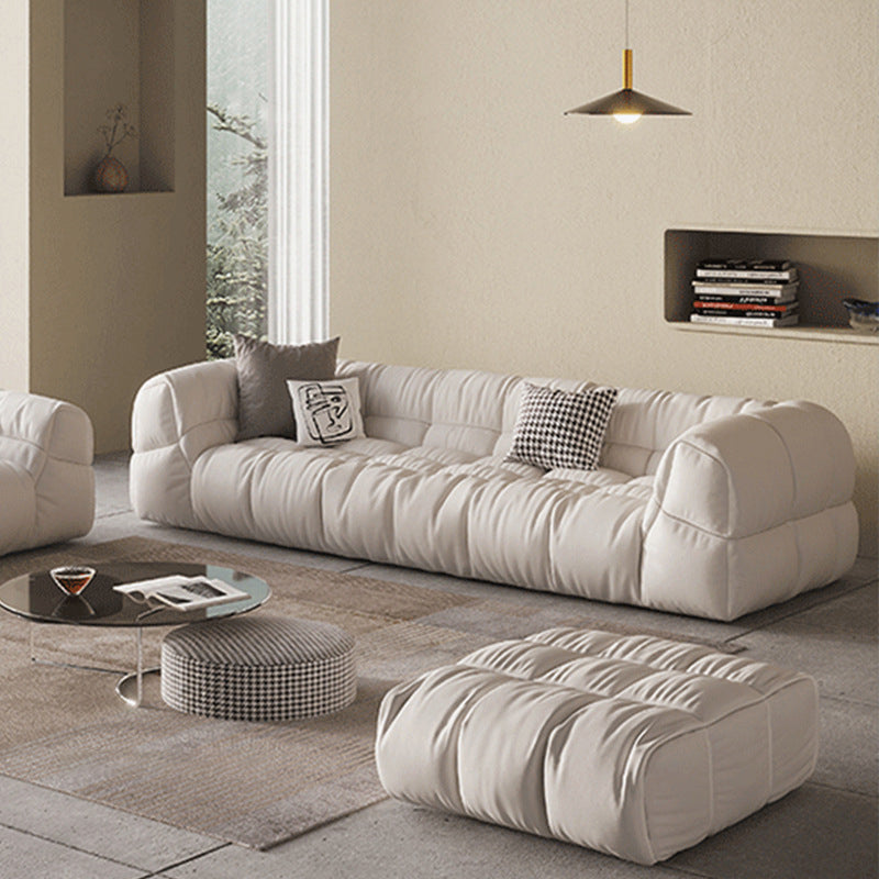 Contemporary White Cushions Tuxedo Arm Living Room Standard Settee