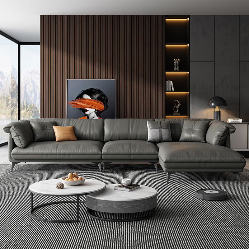 Divano sezionale in pelle autentica divano nero con cuscini rimovibili