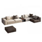Genuine Leather Sofa with Pillows 24" H Square Arm Sofa in Beige and Brown Sofa with Ottoman 142"L x 71"W x 24"H Loose Back Clearhalo 'furn' 'furn_sectionals' 'Furniture' 'Living Room Furniture' 'Sectionals' 6619888