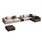 Genuine Leather Sofa with Pillows 24" H Square Arm Sofa in Beige and Brown Sofa with Ottoman 157"L x 87"W x 24"H Loose Back Clearhalo 'furn' 'furn_sectionals' 'Furniture' 'Living Room Furniture' 'Sectionals' 6619889