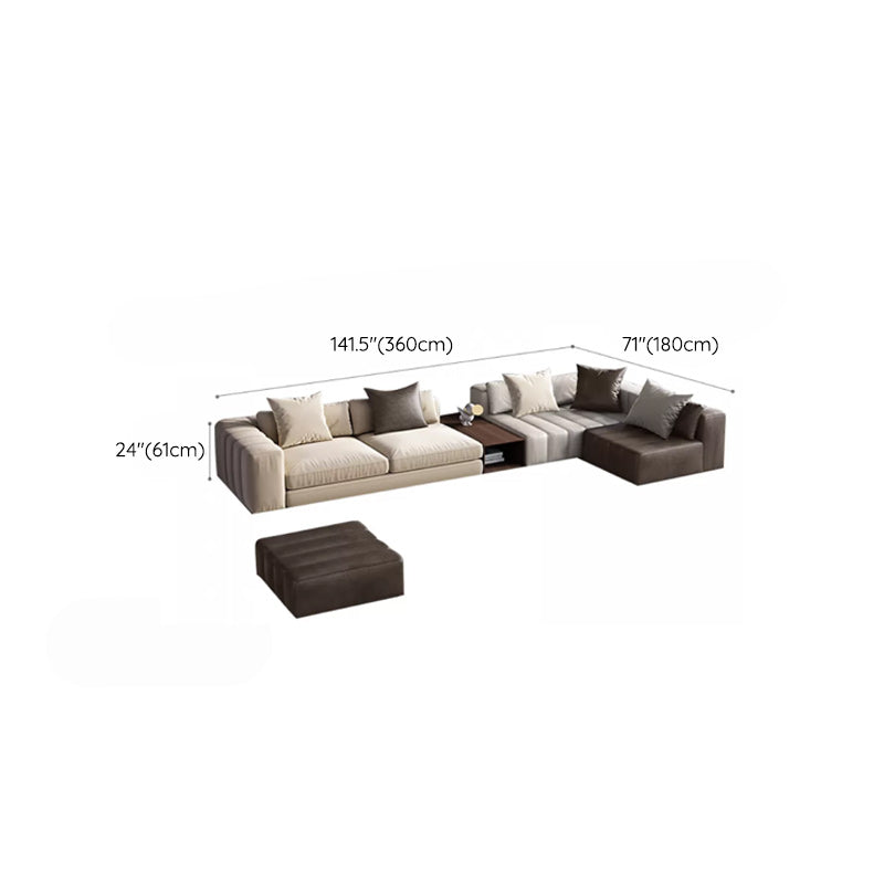 Genuine Leather Sofa with Pillows 24" H Square Arm Sofa in Beige and Brown Clearhalo 'furn' 'furn_sectionals' 'Furniture' 'Living Room Furniture' 'Sectionals' 6619914