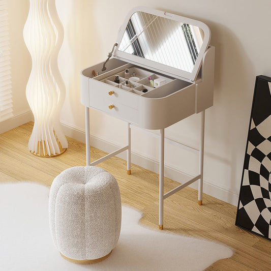 2 Drawers Solid Wood Make-up Vanity in White Glam Style with Mirror