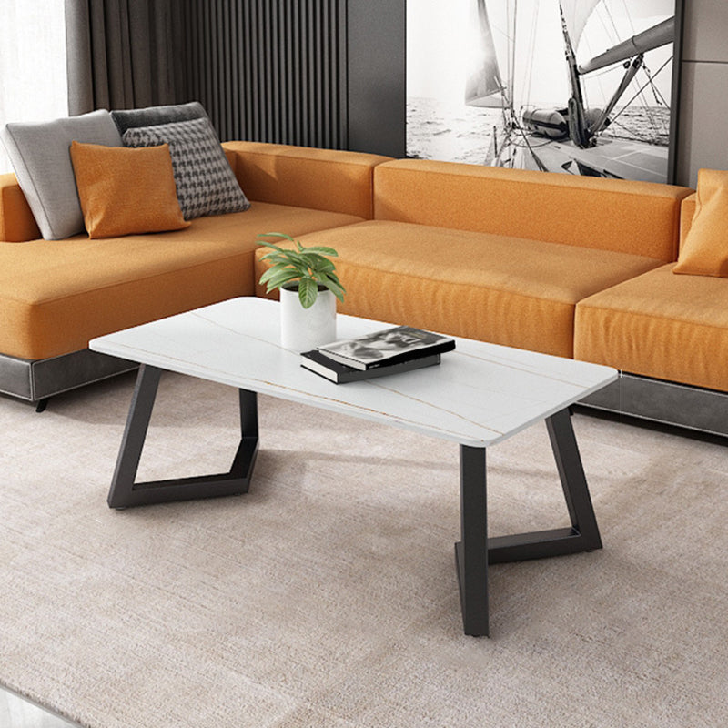 Contemporary 17.7" H Coffee Table Rectangular Stone 1 Single Cocktail Table 47"L x 24"W x 18"H White Gold Clearhalo 'Coffee & Accent Tables' 'Coffee Tables' 'coffee_tables' 'furn' 'furn_coffee_tables' 'Furniture' 'Living Room Furniture' 6620054