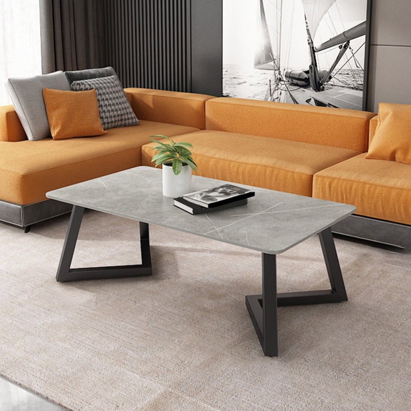Contemporary 17.7" H Coffee Table Rectangular Stone 1 Single Cocktail Table Gray Clearhalo 'Coffee & Accent Tables' 'Coffee Tables' 'coffee_tables' 'furn' 'furn_coffee_tables' 'Furniture' 'Living Room Furniture' 6620055