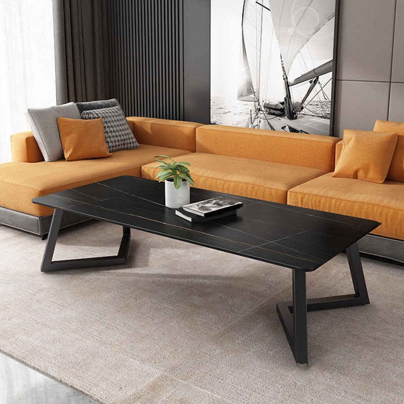 Contemporary 17.7" H Coffee Table Rectangular Stone 1 Single Cocktail Table 71"L x 35.5"W x 18"H Black Gold Clearhalo 'Coffee & Accent Tables' 'Coffee Tables' 'coffee_tables' 'furn' 'furn_coffee_tables' 'Furniture' 'Living Room Furniture' 6620062