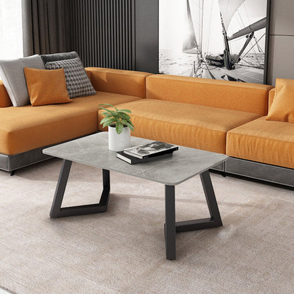 Contemporary 17.7" H Coffee Table Rectangular Stone 1 Single Cocktail Table 39.5"L x 19.5"W x 18"H Gray Clearhalo 'Coffee & Accent Tables' 'Coffee Tables' 'coffee_tables' 'furn' 'furn_coffee_tables' 'Furniture' 'Living Room Furniture' 6620064