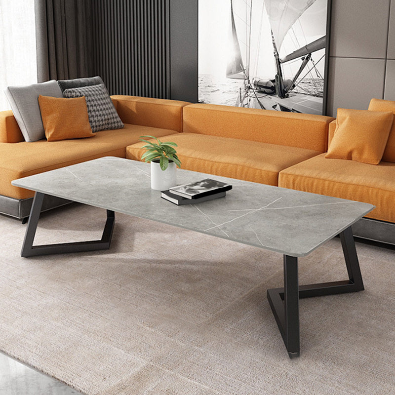 Contemporary 17.7" H Coffee Table Rectangular Stone 1 Single Cocktail Table 71"L x 35.5"W x 18"H Gray Clearhalo 'Coffee & Accent Tables' 'Coffee Tables' 'coffee_tables' 'furn' 'furn_coffee_tables' 'Furniture' 'Living Room Furniture' 6620066