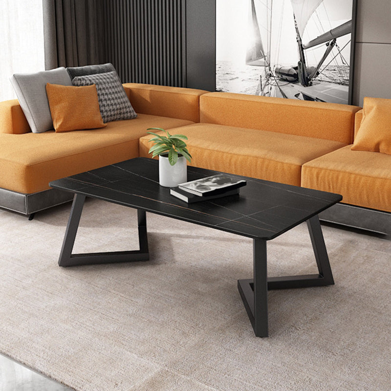 Contemporary 17.7" H Coffee Table Rectangular Stone 1 Single Cocktail Table Black Gold Clearhalo 'Coffee & Accent Tables' 'Coffee Tables' 'coffee_tables' 'furn' 'furn_coffee_tables' 'Furniture' 'Living Room Furniture' 6620068