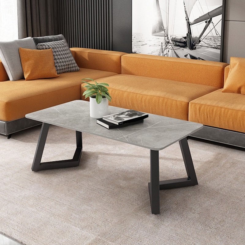 Contemporary 17.7" H Coffee Table Rectangular Stone 1 Single Cocktail Table 47"L x 24"W x 18"H Gray Clearhalo 'Coffee & Accent Tables' 'Coffee Tables' 'coffee_tables' 'furn' 'furn_coffee_tables' 'Furniture' 'Living Room Furniture' 6620069