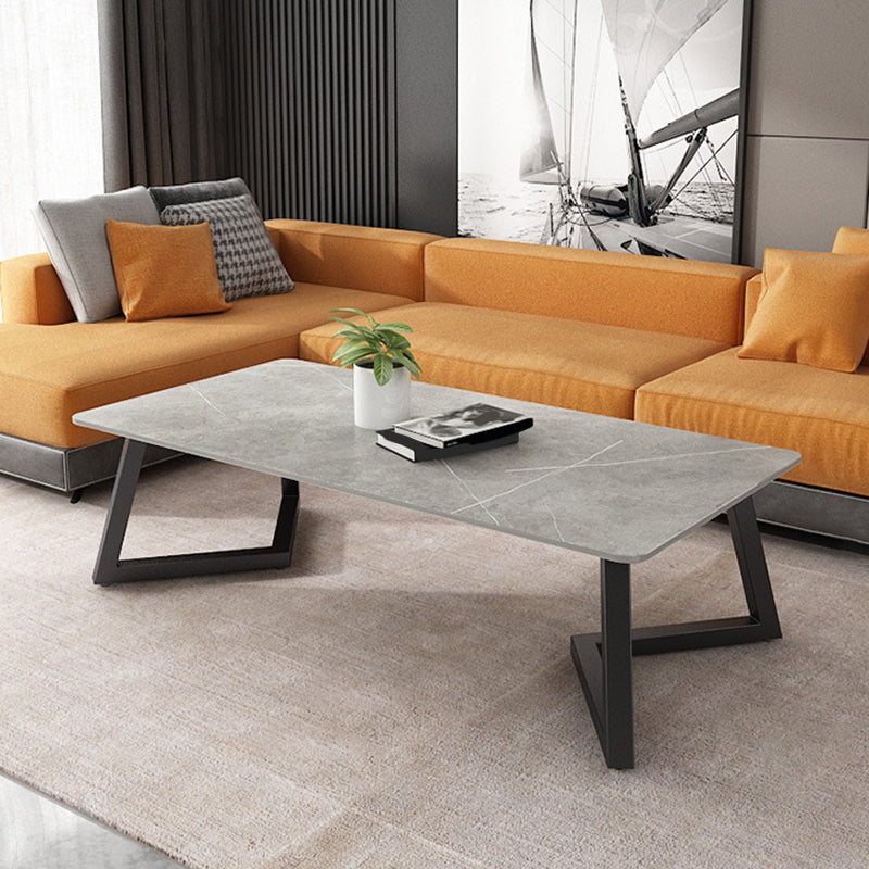 Contemporary 17.7" H Coffee Table Rectangular Stone 1 Single Cocktail Table 63"L x 31.5"W x 18"H Gray Clearhalo 'Coffee & Accent Tables' 'Coffee Tables' 'coffee_tables' 'furn' 'furn_coffee_tables' 'Furniture' 'Living Room Furniture' 6620071