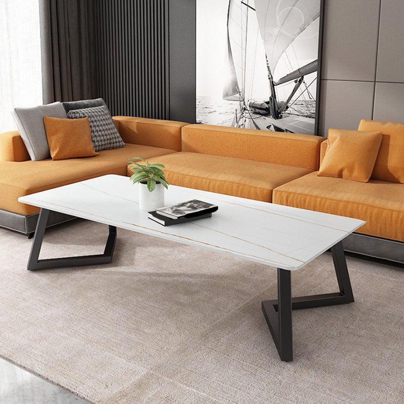Contemporary 17.7" H Coffee Table Rectangular Stone 1 Single Cocktail Table 71"L x 35.5"W x 18"H White Gold Clearhalo 'Coffee & Accent Tables' 'Coffee Tables' 'coffee_tables' 'furn' 'furn_coffee_tables' 'Furniture' 'Living Room Furniture' 6620073