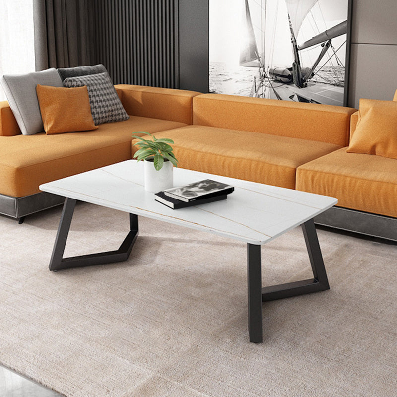 Contemporary 17.7" H Coffee Table Rectangular Stone 1 Single Cocktail Table White Gold Clearhalo 'Coffee & Accent Tables' 'Coffee Tables' 'coffee_tables' 'furn' 'furn_coffee_tables' 'Furniture' 'Living Room Furniture' 6620075