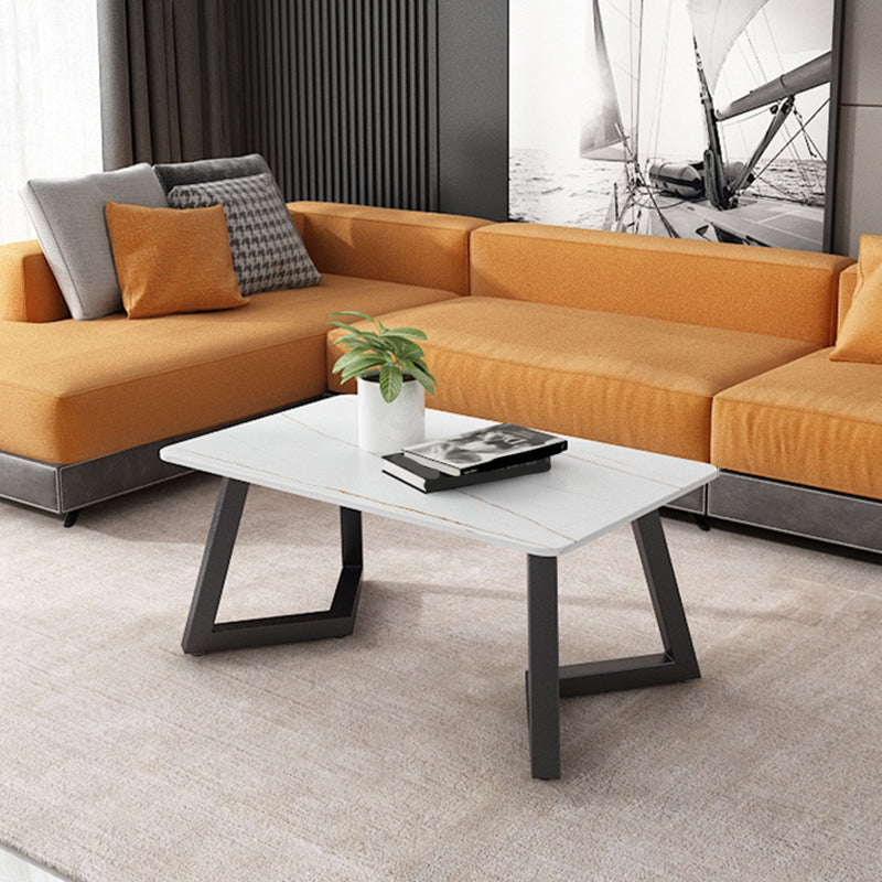 Contemporary 17.7" H Coffee Table Rectangular Stone 1 Single Cocktail Table 39.5"L x 19.5"W x 18"H White Gold Clearhalo 'Coffee & Accent Tables' 'Coffee Tables' 'coffee_tables' 'furn' 'furn_coffee_tables' 'Furniture' 'Living Room Furniture' 6620077