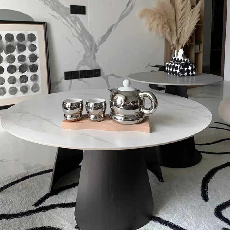 2-Piece Slate Round Coffee Table Set Modern White Simple Cocktail Table Clearhalo 'Coffee & Accent Tables' 'Coffee Tables' 'coffee_tables' 'furn' 'furn_coffee_tables' 'Furniture' 'Living Room Furniture' 6620092