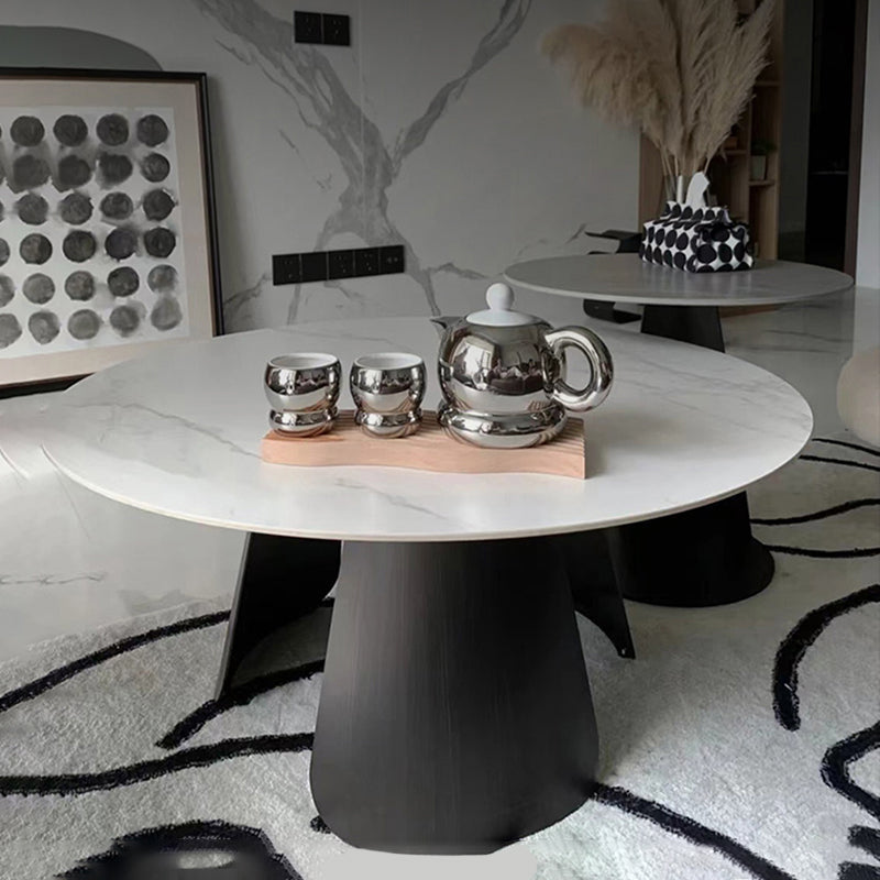 2-Piece Slate Round Coffee Table Set Modern White Simple Cocktail Table Clearhalo 'Coffee & Accent Tables' 'Coffee Tables' 'coffee_tables' 'furn' 'furn_coffee_tables' 'Furniture' 'Living Room Furniture' 6620093
