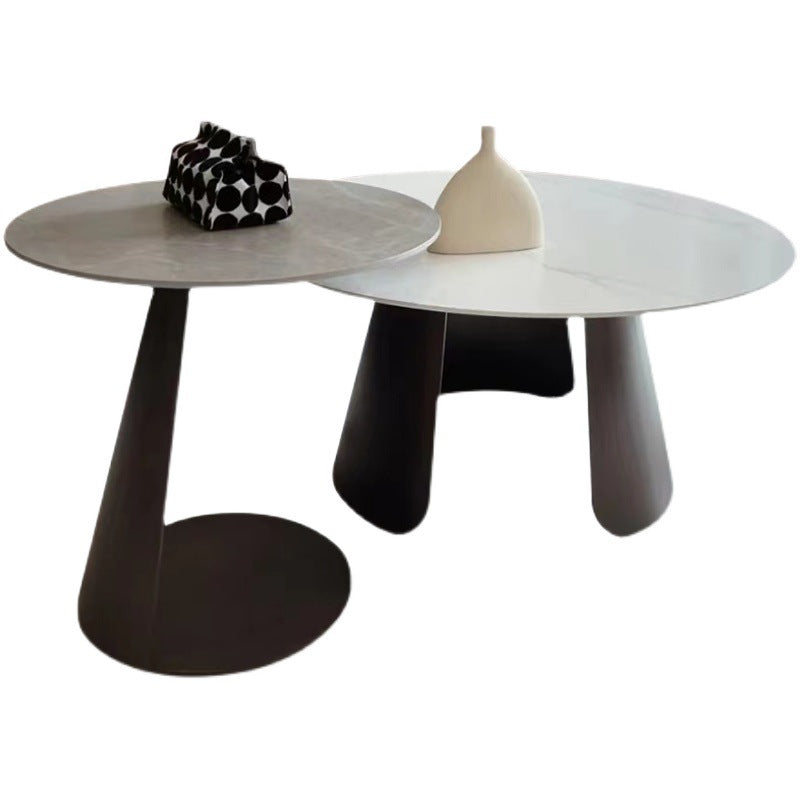 2-Piece Slate Round Coffee Table Set Modern White Simple Cocktail Table Clearhalo 'Coffee & Accent Tables' 'Coffee Tables' 'coffee_tables' 'furn' 'furn_coffee_tables' 'Furniture' 'Living Room Furniture' 6620094