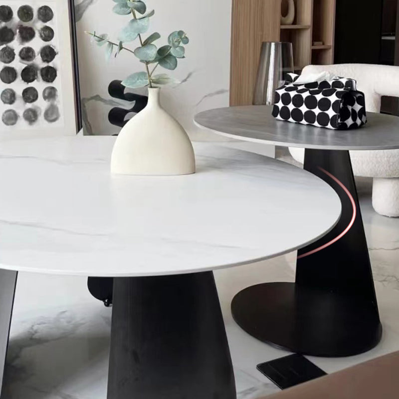 2-Piece Slate Round Coffee Table Set Modern White Simple Cocktail Table Clearhalo 'Coffee & Accent Tables' 'Coffee Tables' 'coffee_tables' 'furn' 'furn_coffee_tables' 'Furniture' 'Living Room Furniture' 6620095