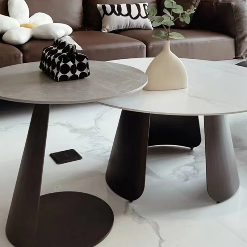 2-Piece Slate Round Coffee Table Set Modern White Simple Cocktail Table Clearhalo 'Coffee & Accent Tables' 'Coffee Tables' 'coffee_tables' 'furn' 'furn_coffee_tables' 'Furniture' 'Living Room Furniture' 6620096