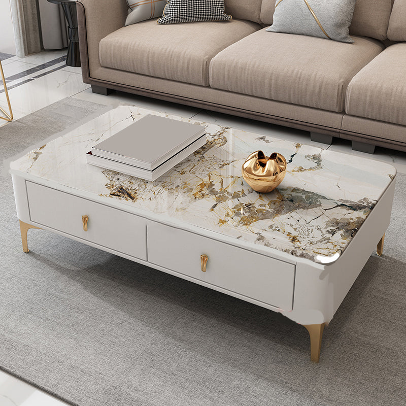 Glam rechteckiger Couchtisch aus Stein, einzelner Couchtisch mit 4 Beinen und Schubladen