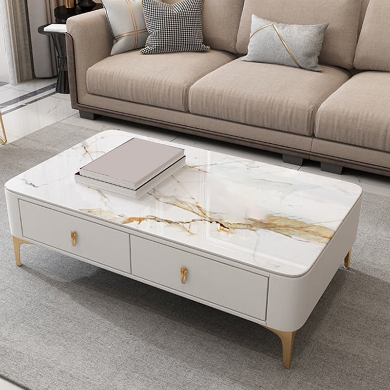 Glam rechteckiger Couchtisch aus Stein, einzelner Couchtisch mit 4 Beinen und Schubladen