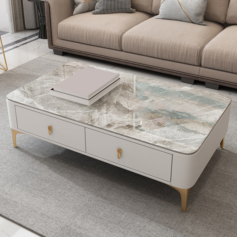 Glam rechteckiger Couchtisch aus Stein, einzelner Couchtisch mit 4 Beinen und Schubladen