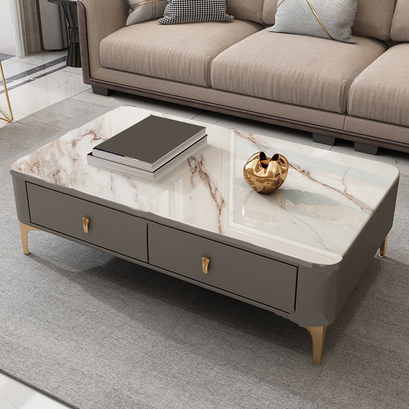 Glam rechteckiger Couchtisch aus Stein, einzelner Couchtisch mit 4 Beinen und Schubladen