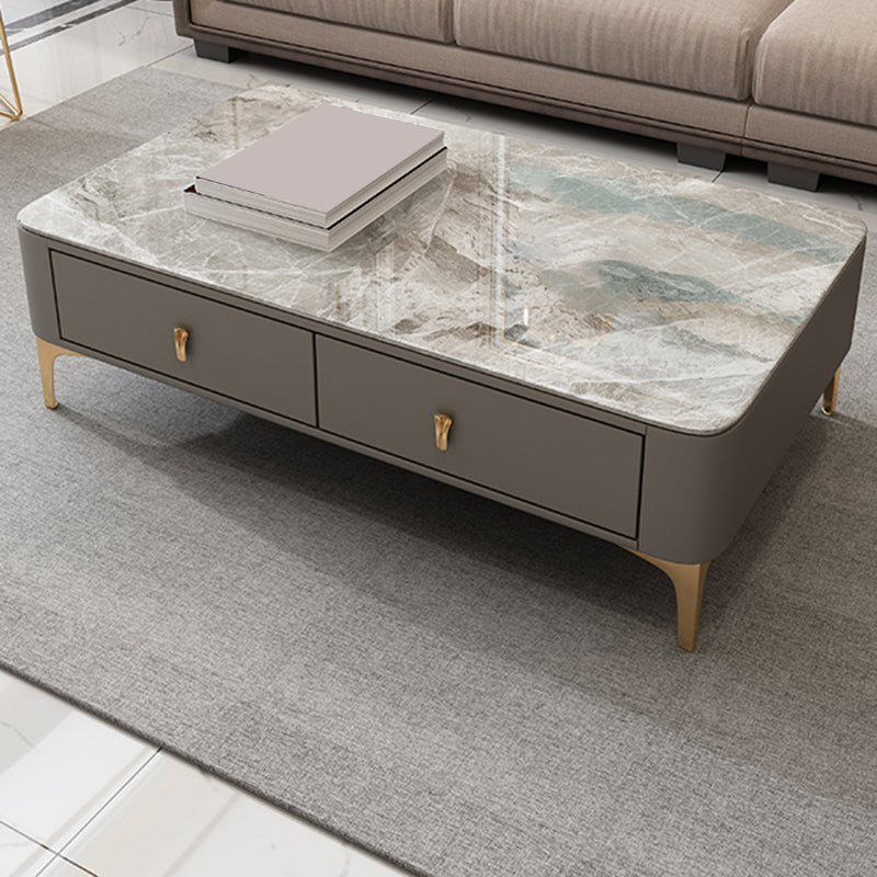 Glam rechteckiger Couchtisch aus Stein, einzelner Couchtisch mit 4 Beinen und Schubladen