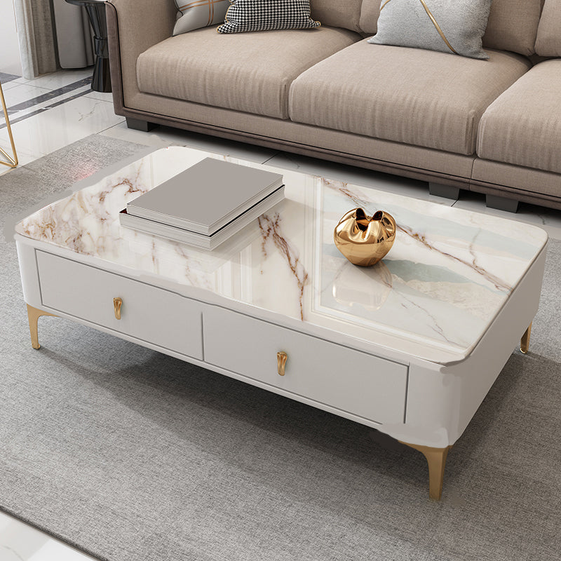 Glam rechteckiger Couchtisch aus Stein, einzelner Couchtisch mit 4 Beinen und Schubladen