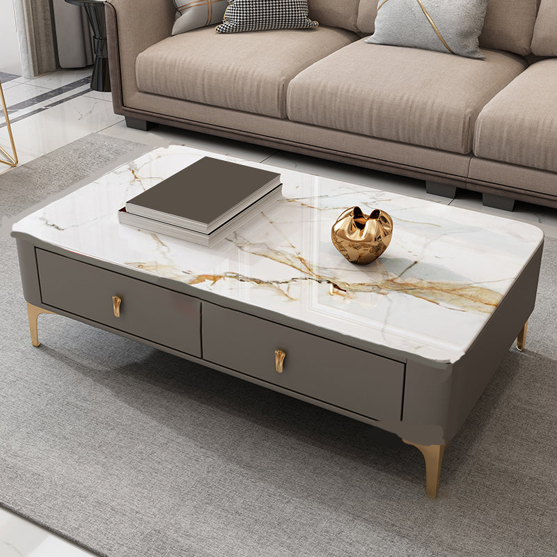 Glam rechteckiger Couchtisch aus Stein, einzelner Couchtisch mit 4 Beinen und Schubladen