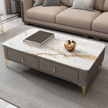 Glam rechteckiger Couchtisch aus Stein, einzelner Couchtisch mit 4 Beinen und Schubladen