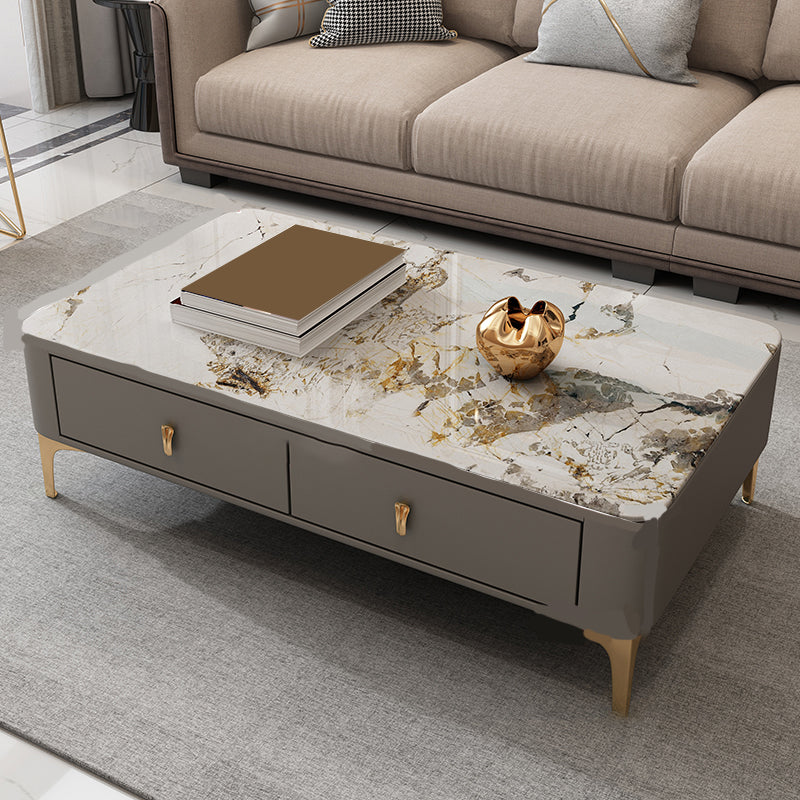 Glam rechteckiger Couchtisch aus Stein, einzelner Couchtisch mit 4 Beinen und Schubladen