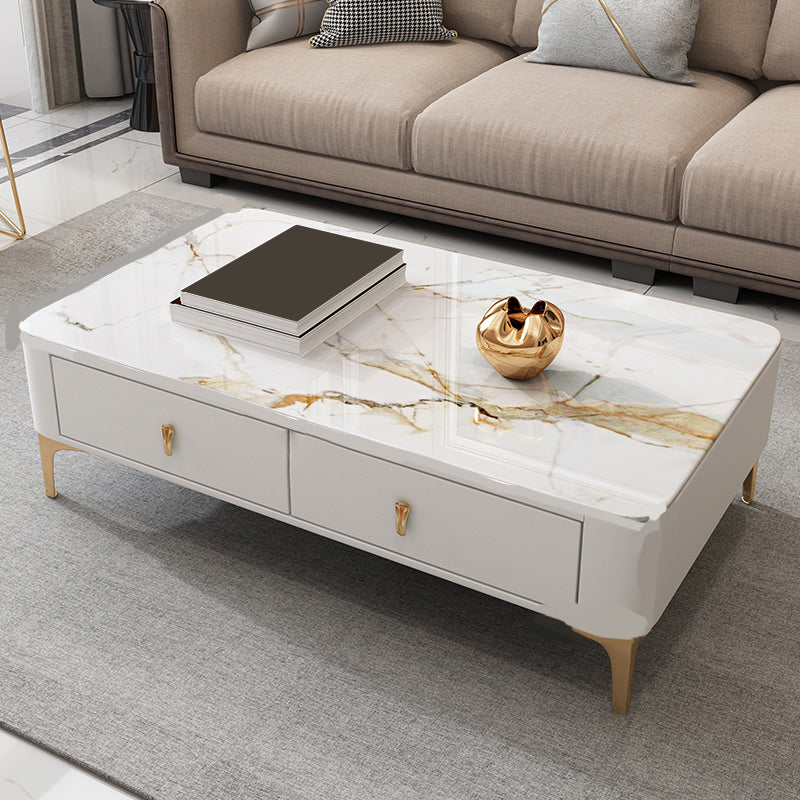 Glam rechteckiger Couchtisch aus Stein, einzelner Couchtisch mit 4 Beinen und Schubladen