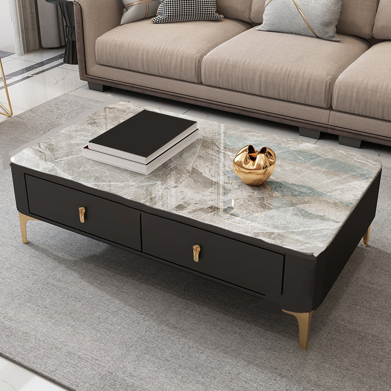 Glam rechteckiger Couchtisch aus Stein, einzelner Couchtisch mit 4 Beinen und Schubladen