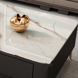 Mesa de café de piedra rectangular glamorosa de 4 patas de 4 patas con cajones de almacenamiento